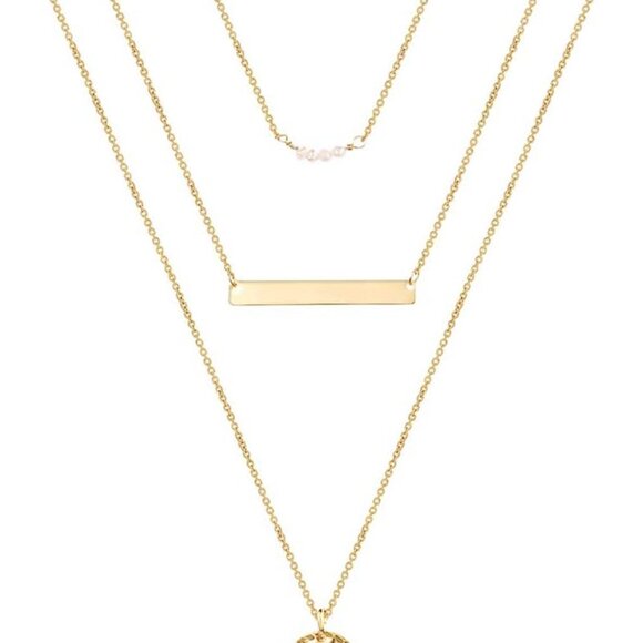 Jewelry - 14K Gold Plated Choker Necklace Y Pendant Bar Disc Necklace for Women